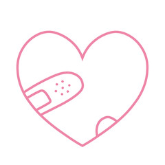 絆創膏を貼ったシンプルなハートの手描きイラストアイコン ピンク