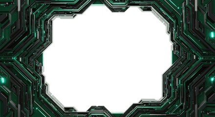 Sci fi futuristic frame with glowing green circuits transparent background cutout png