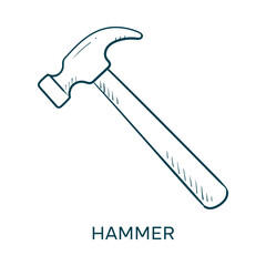 Hammer Carpenter Construction Tool Repair Hardware Work Equipment Build Renovation Hand Drawn Icon