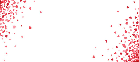 Romantic red and pink heart confetti scattered on white background, ideal for love celebrations, Valentine's Day, and heartfelt greeting card designs.