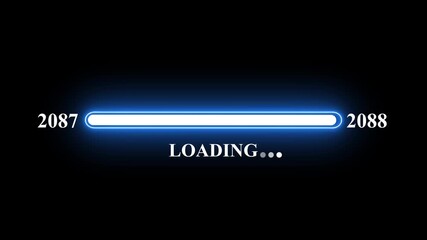 New year 2088 loading bar animation Year changing from 2087 to 2088 . Loading bar from 2087 to 2088 new year transfer animation. Almost reaching New Year on black background.