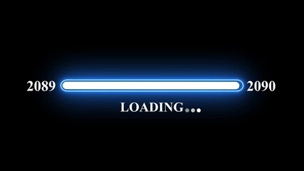 New year 2090 loading bar animation Year changing from 2089 to 2090 . Loading bar from 2089 to 2090 new year transfer animation. Almost reaching New Year on black background.