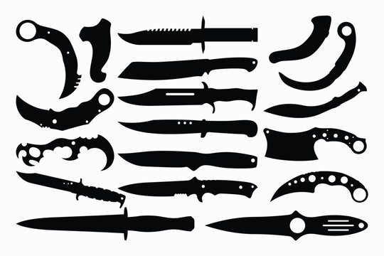 Traditional and Modern Stiletto Short Sword Cutter silhouette collection, army knife