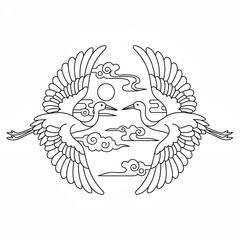 Harmonious Cranes Flying Over Mystical Clouds and a Bright Moon