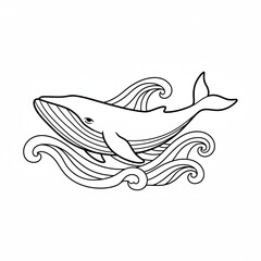 Graceful Marine Whale Navigating Through Stylized Ocean Waves Sketch