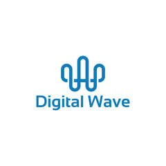 W initial tech logo, Digital Wave logo designs concept
