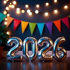 Shiny Silver 2026 Balloons Celebrate New Year With Festive Party
