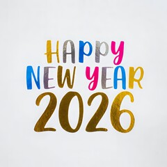 Colorful Happy New Year 2026 Greeting With Gold Silver Blue Pink Text