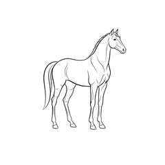 Elegant Standing Horse Line Art Outline Drawing for Coloring
