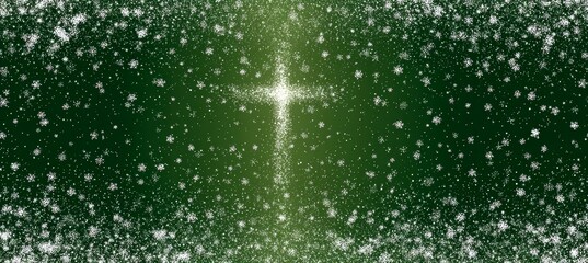 Jesus cross and snowfall Christmas effect. Religion faith worship spirituality concept. Generative AI technology.