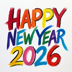 Vibrant Hand Painted Happy New Year 2026 Greeting In Rainbow Colors
