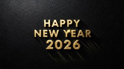 Happy New Year 2026 golden text on black leather background