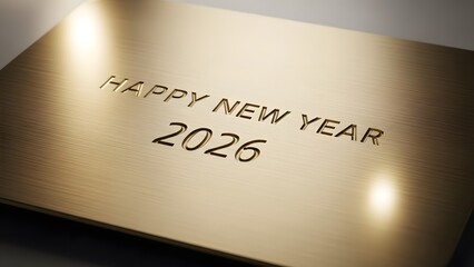 Happy New Year 2026 brushed gold metal plaque