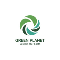 Green Planet Sustain Our Earth Logo Design, Circular Segmented Leaf Swirl Icon, Abstract Environmental and Ecology Emblem.