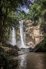 Obraz premium Mok Fa Waterfall, a stream of forest in Chiang Mai, Thailand.