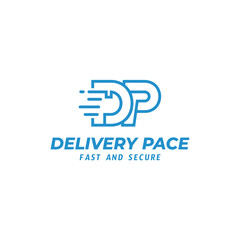 Delivery Pace Fast and Secure Logo Design, Abstract Line Art DP Monogram with Speed Lines, Logistics and Courier Service Emblem.