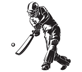 Fototapeta premium Cricket Bat and Ball Crossed Icon Set – Outline and Silhouette Sports Equipment Vector Collection