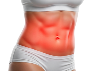 Woman s abdomen with red pain highlight transparent background cutout png