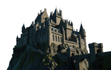Gothic castle on a cliff transparent background cutout png