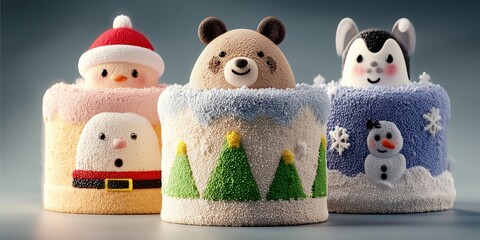 Christmas cake decorated with Santa, reindeer, pine trees, and gifts, showcasing festive holiday creativity and joyful seasonal charm