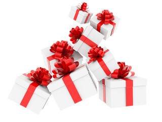 gifts gift many boxes falling from the sky isolated background - 3d redering
