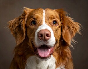 Fototapeta premium Portrait of a happy, fluffy dog with brown and white fur