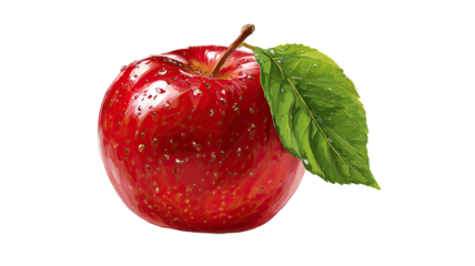 Red apple with green leaf vector graphic showcasing fresh fruit illustration in crisp detail on white background

