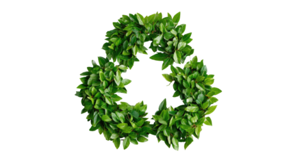 Recycle symbol with green leaves forming clean eco friendly visual element showing natural sustainability theme clearly on white background