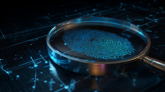 Forensic fingerprint analysis blue technology background - Powered by Adobe