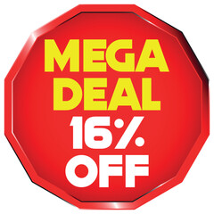 Red octagon mega deal 16 percent off sale tag discount offer