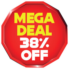 Red octagon mega deal 38 percent off sale tag discount offer