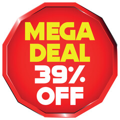 Red octagon mega deal 39 percent off sale tag discount offer