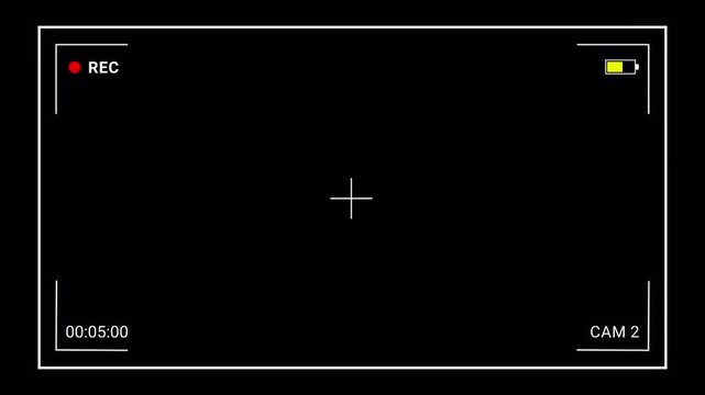 Video camera recorder screen overlay on a transparent background, Recording camera screen interface with alpha channel, Camera recording screen overlay preview in 4k.