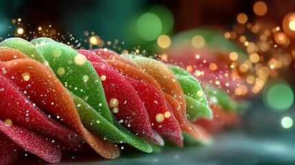 Colorful Sushi Rolls with Sparkling Particles on Dark Background