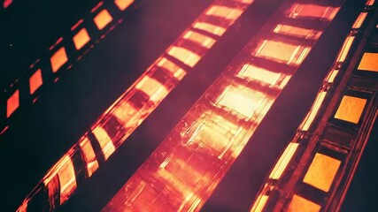 Celluloid film strip glowing with cinematic red light