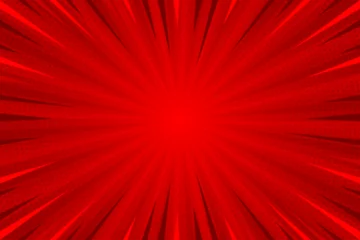 Keuken foto achterwand Pop Art Vibrant red comic-style radial burst background with dynamic speed lines and halftone texture, creating an energetic and dramatic effect perfect for posters, ads, and pop-art designs.  © Yuyun