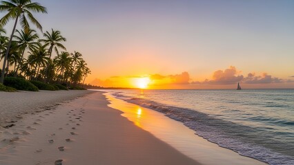 Idyllic Tropical Coastline at Sunrise