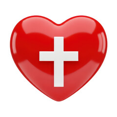 Obraz premium Red heart with white cross symbol isolated on transparent background