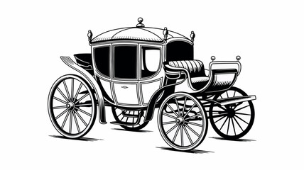 Fototapeta premium Vintage horse drawn carriage illustration in black and white