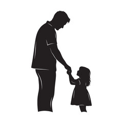 Black silhouette of father and daughter holding hands family child