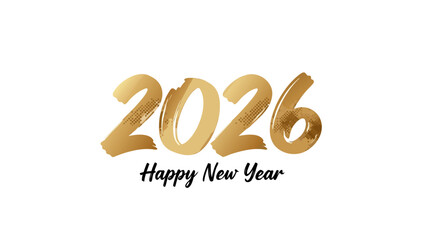 Happy New Year 2026 golden festive greeting, transparent background, easily scalable and editable design for celebrations