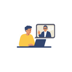 Online Video Conference Between Remote Worker and Presenter Over Laptop Screen