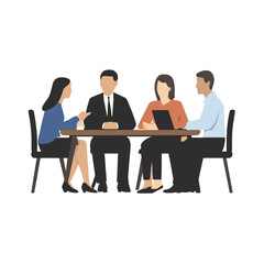 Business Meeting With Four People Around Table Discussing Ideas In Office Setting