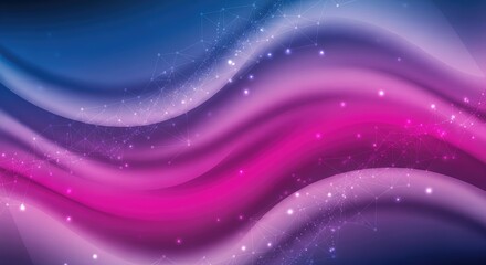 Abstract background with flowing waves of pink and blue with star accents