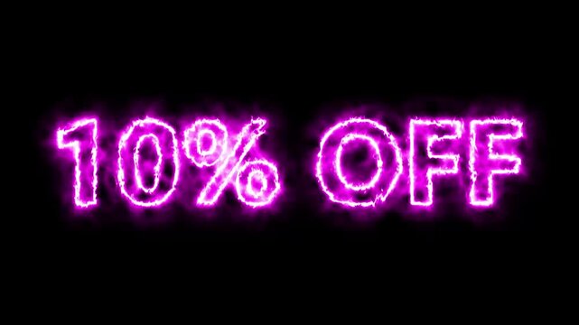 10 percent off burning text in hot fire on black background in 4k ultra hd