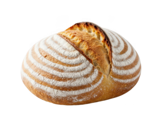 Artisan sourdough bread loaf with flour dusting isolated on transparent background