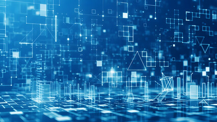 Abstract Blue Digital Network Grid With Geometric Shapes and Lines technology