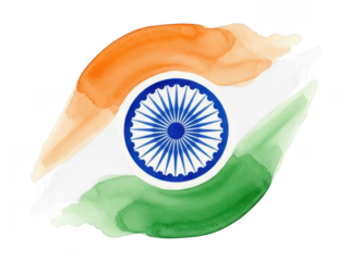 Watercolor indian flag with ashoka chakra brushstroke isolated on transparent background