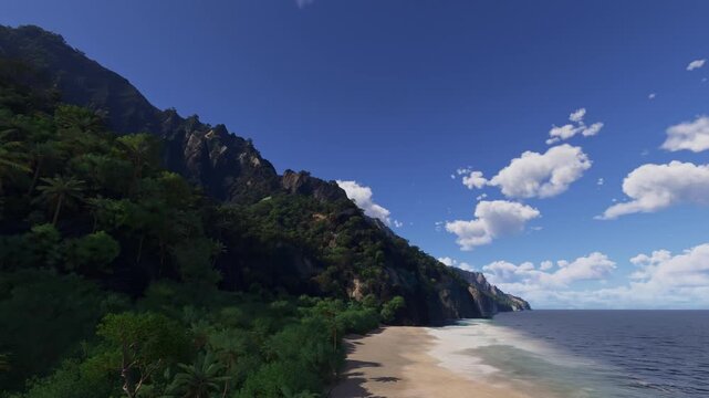 Aerial view of Kalalau Beach in Kapaa. Hawaii. United States