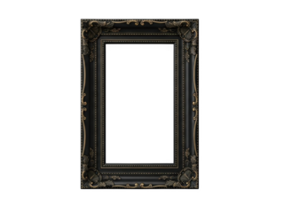 Ornate black and gold vintage picture frame isolated on transparent background